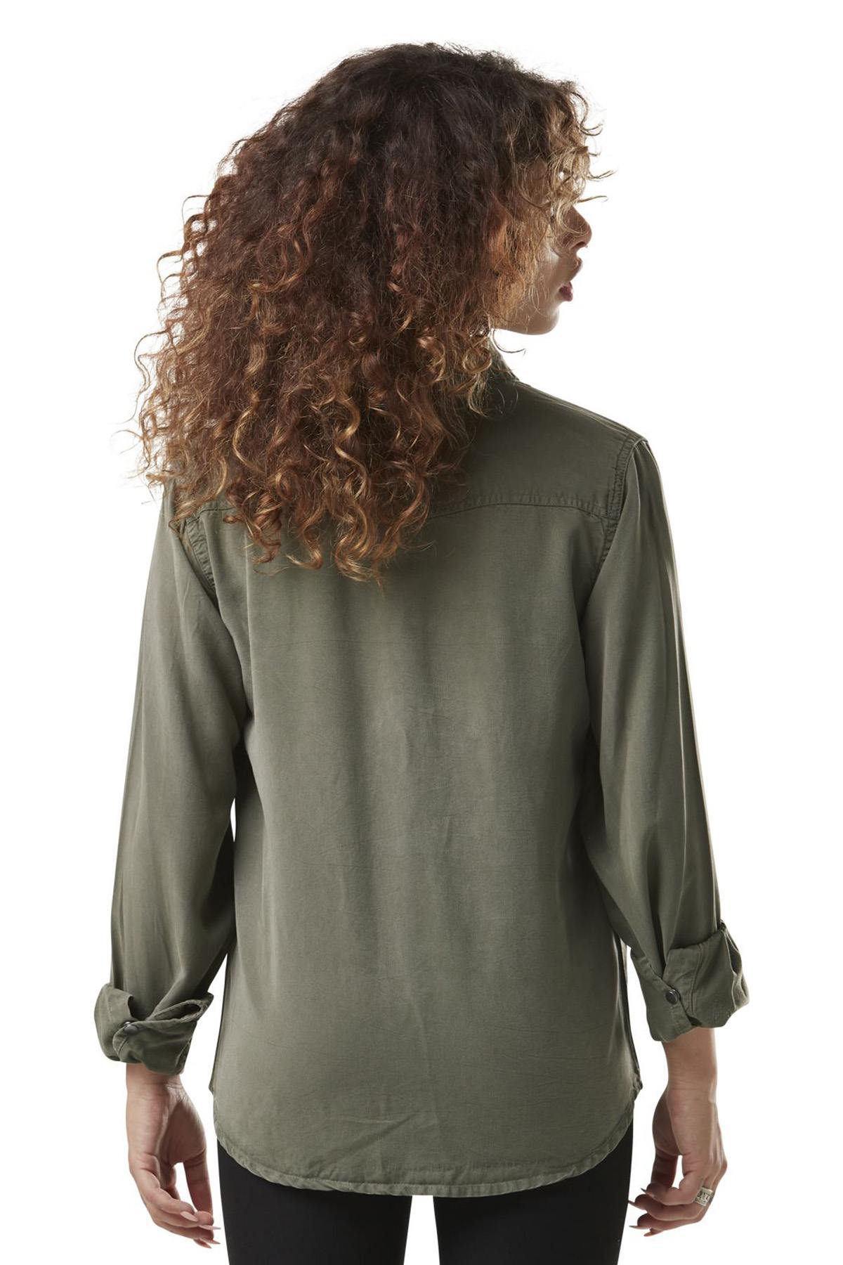 Khaki shirt with pockets for women - Image n°3