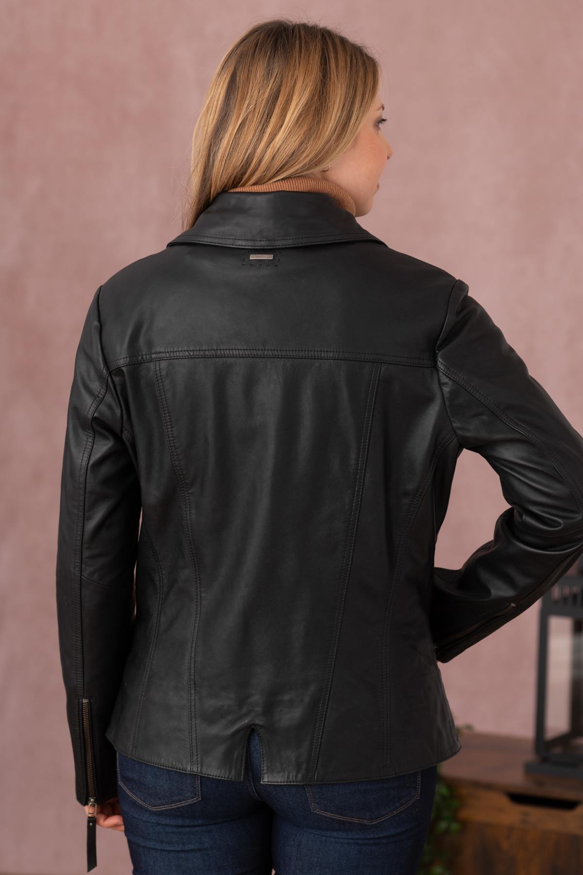 Black leather jacket with shirt collar - Image n°9