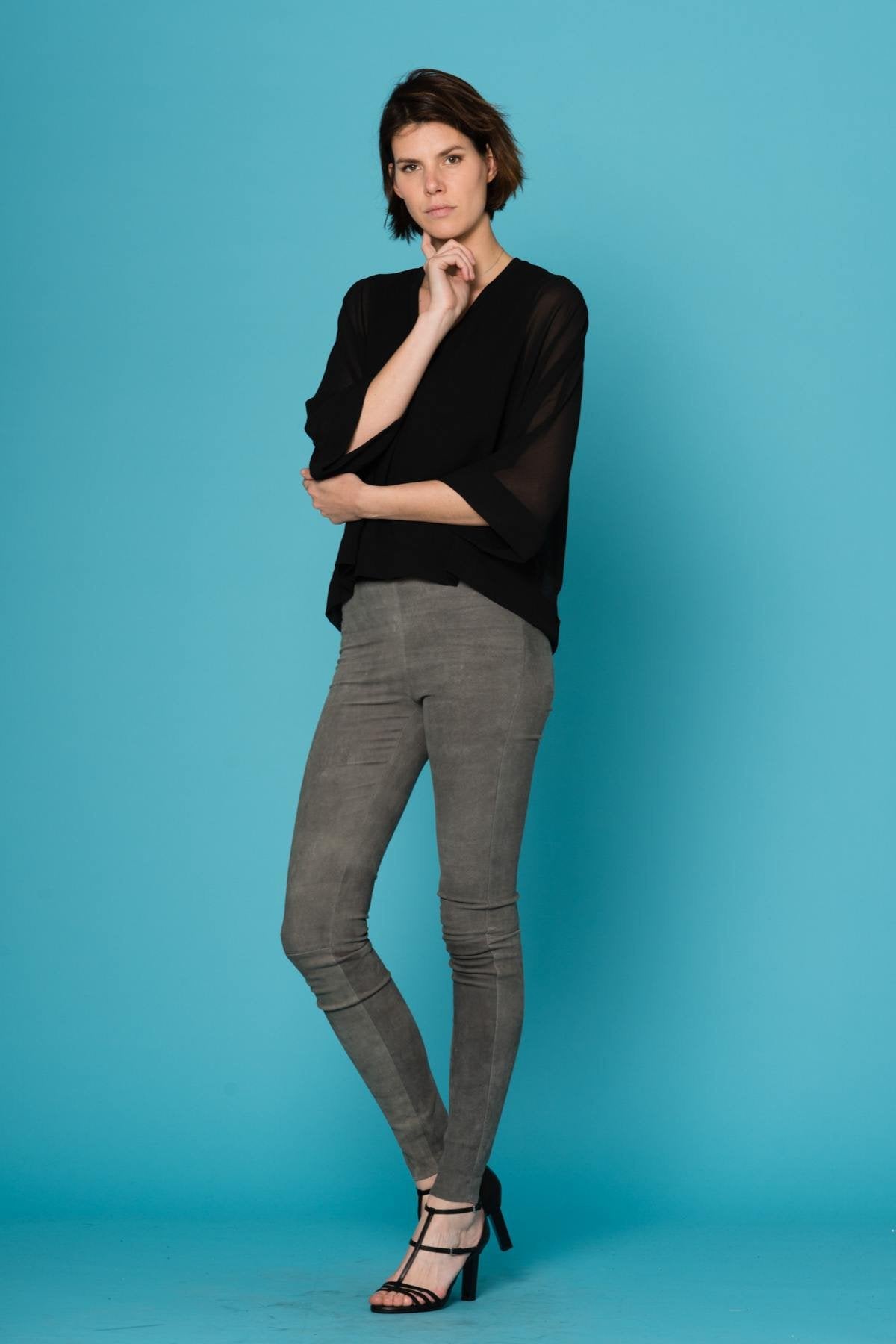 Oakwood leggings in dark gray leather - Image n°2