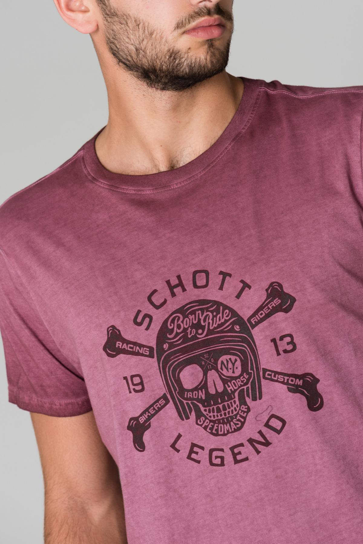 Schott men's burgundy t-shirt with skull - Image n°4