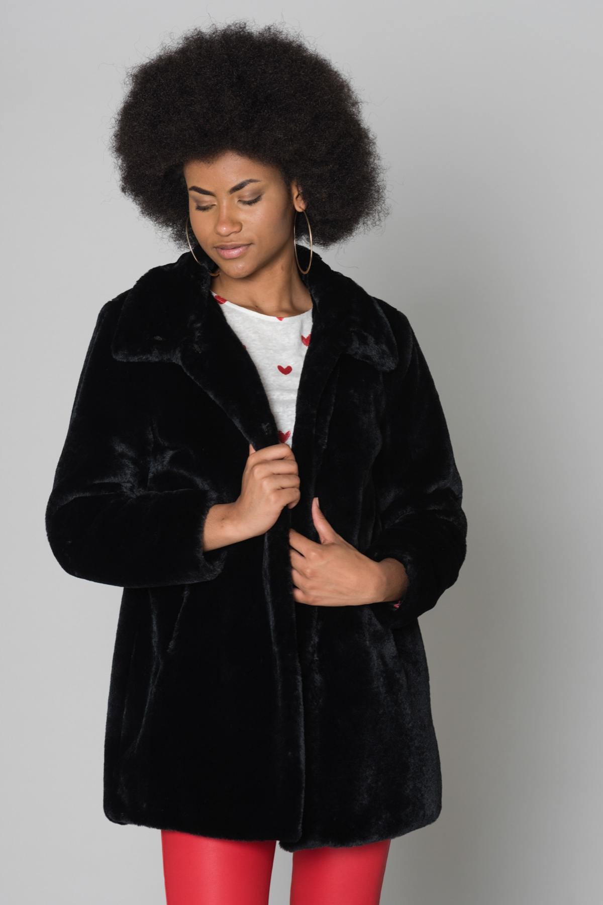 Black Oakwood Faux Fur Coat - Image n°1